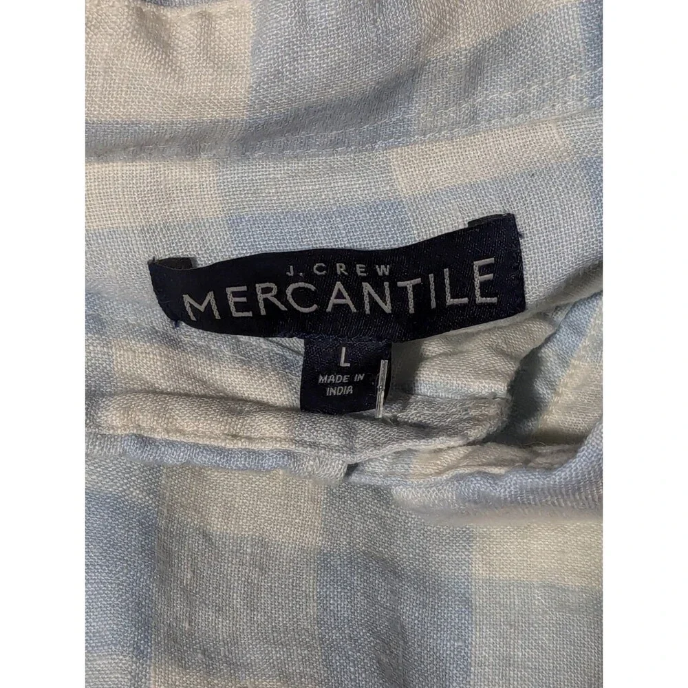 J.Crew Shirt Sz L Men's Blue White Slim Linen Plaid Button Up Long Sleeve